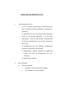 CEDULARIO DE DERECHO CIVIL 1. Teoría General de la Ley. La