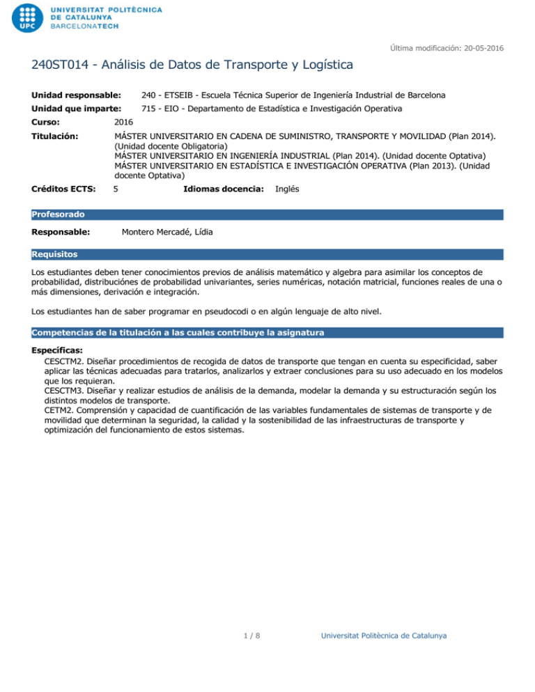 An lisis De Datos De Transporte Y Log stica