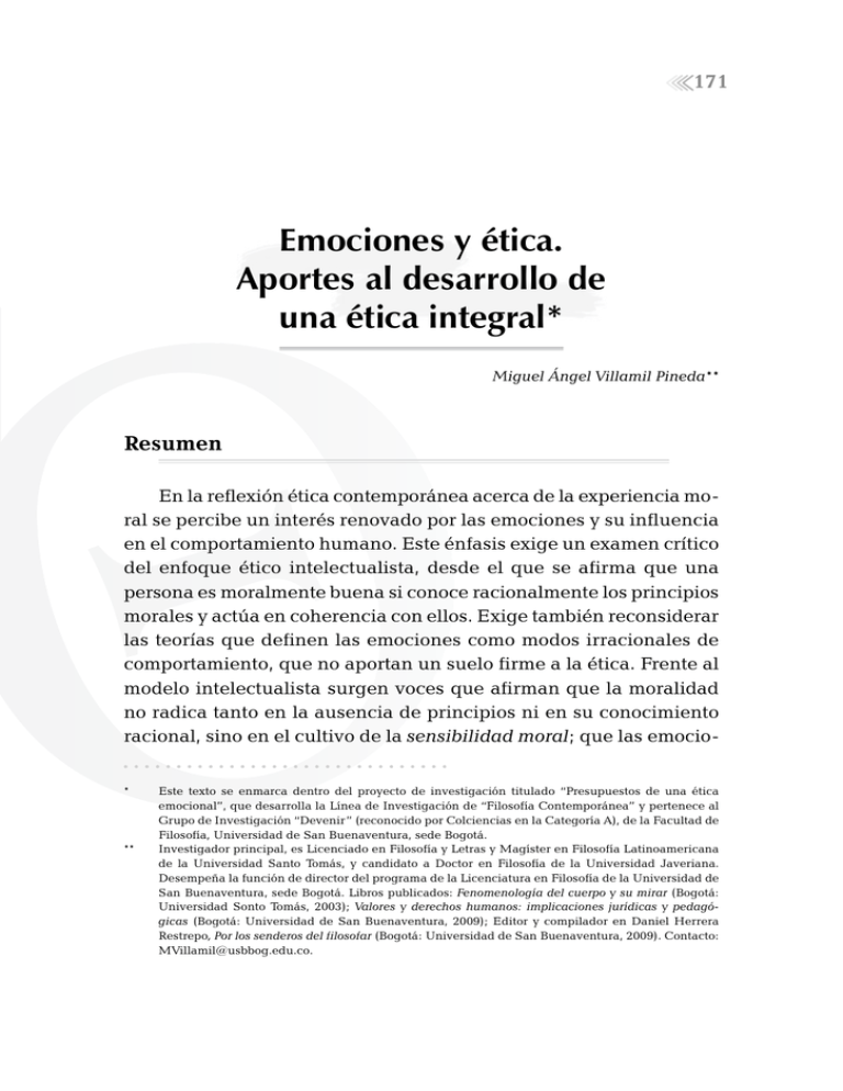 Emociones Y ética Aportes Al Desarrollo De Una ética Integral 4828