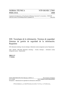 NORMA TÉCNICA NTP-ISO/IEC 27001 PERUANA 2008 EDI