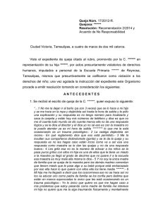 Queja Núm. 17/2012-R. Quejosa - Comisión de Derechos Humanos