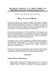 DECLARACIÓN DE MÉRIDA Ámbito del Plan Puebla