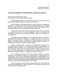 Conferencia Magistral: “Neoliberalismo y Educación Superior”