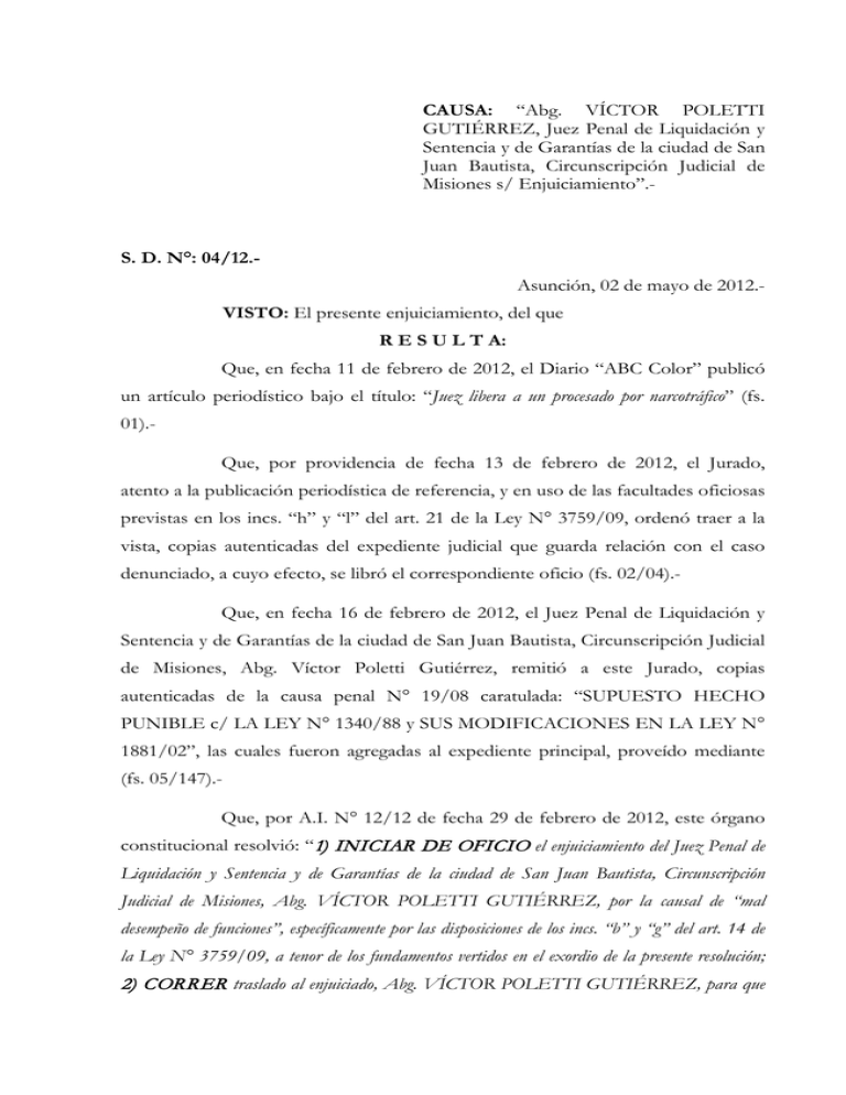 SD 04-12 - Jurado De Enjuiciamiento De Magistrados