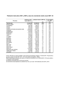 Población total (años 2001 y 2007) y tasa de crecimiento medio