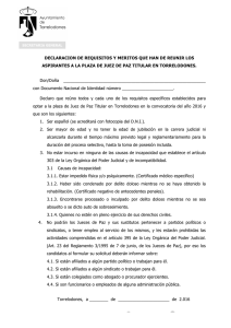 Declaración de requisitos para plaza de Juez de Paz Titular