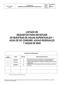 listado de requisitos para recepción de muestras de aguas