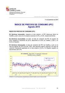 ÍNDICE DE PRECIOS DE CONSUMO (IPC) Agosto 2015