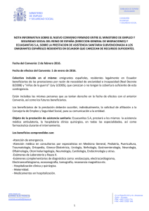 Nota Informativa: Nuevo Convenio Asistencia Sanitaria Ecuasanitas