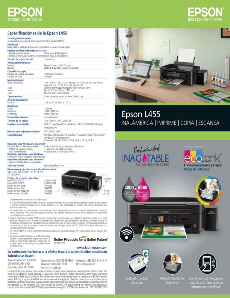 Impresora Multifuncional De Tinta Continua Epson L