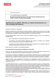 Valoración de CCOO sobre el recorte en materia de pensiones