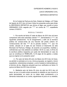 EXPEDIENTE NÚMERO 215/2013 JUICIO ORDINARIO CIVIL