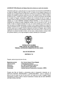 ACCIÓN DE TUTELA/Derecho de Habeas Data de los internos en
