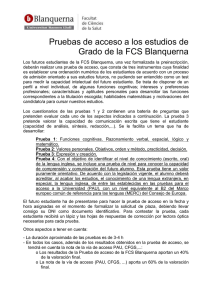 Pruebas de acceso a los estudios de Grado de la FCS Blanquerna