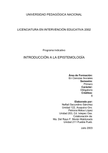 introducción a la epistemología - Licenciatura en Intervención
