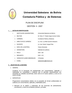 Universidad Salesiana de Bolivia Contaduría Pública y de Sistemas