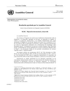 Migración internacional y desarrollo. A/RES/56/203