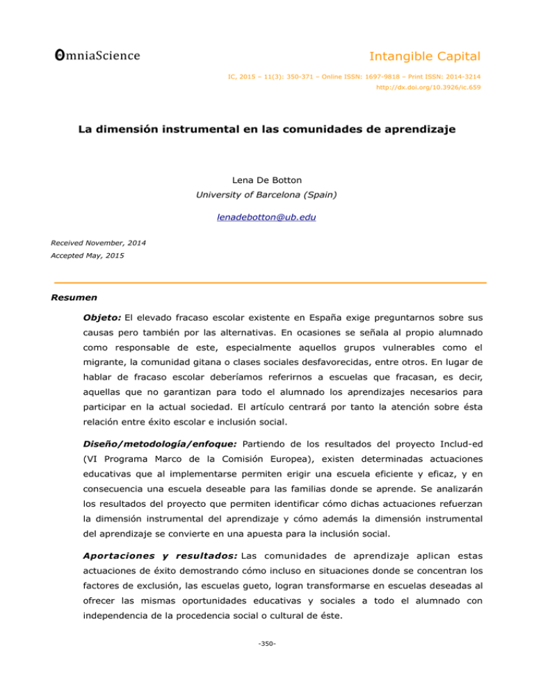 La dimensión instrumental en las comunidades de aprendizaje
