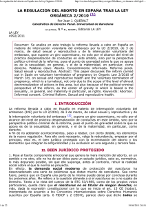 La regulación del aborto en España tras la Ley Orgánica 2/2010