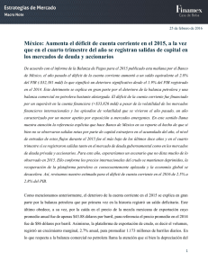 México: Aumenta el déficit de cuenta corriente en el 2015, a la vez