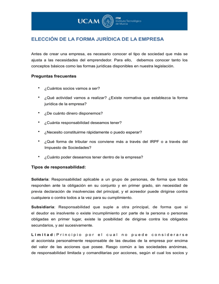 Elección De La Forma Jurídica De La Empresa 2