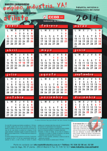 Calendario laboral 2014. Convenio Industria, servicios e