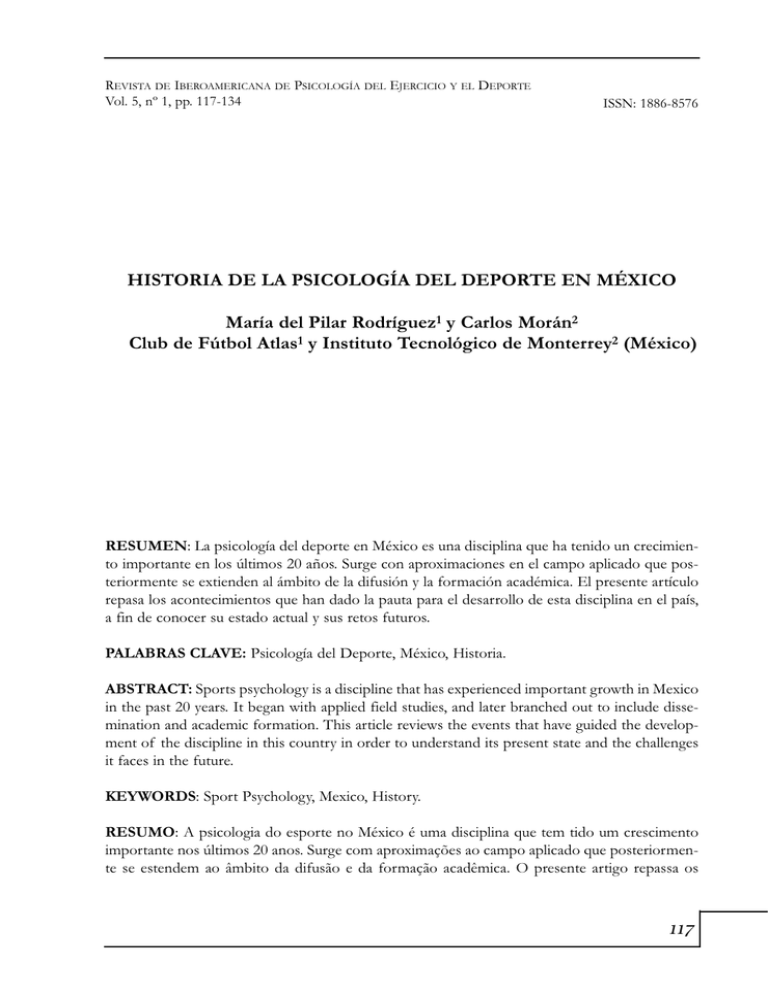 HISTORIA DE LA PSICOLOGÍA DEL DEPORTE EN MÉXICO María HISTORIA DE LA PSICOLOGÍA DEL DEPORTE EN MÉXICO María