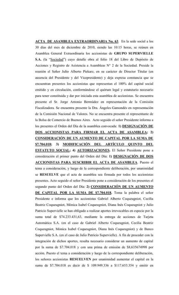 Acta De Asamblea General Extraordinaria De Accionista