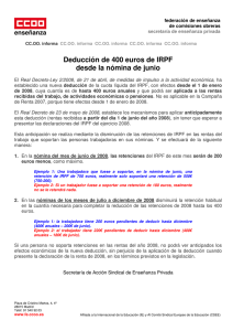 Deducción de 400 euros de IRPF desde la nómina de junio