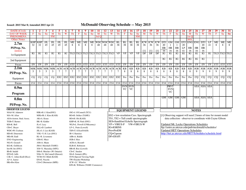 21m 08m Mcdonald Observing Schedule