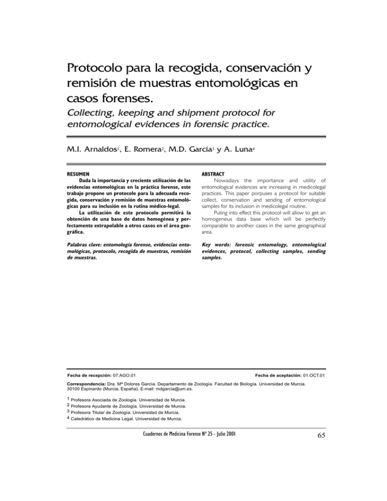 Protocolo Para La Recogida Conservación Y Remisión De