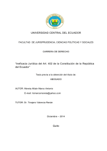 Ineficacia Jurídica del Art. 402 de la Constitución de la República