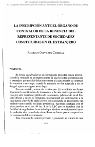 la inscripción ante el órgano de contralor de la renuncia del