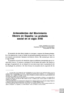 Antecedentes del Movimiento Obrero en España. La protesta social