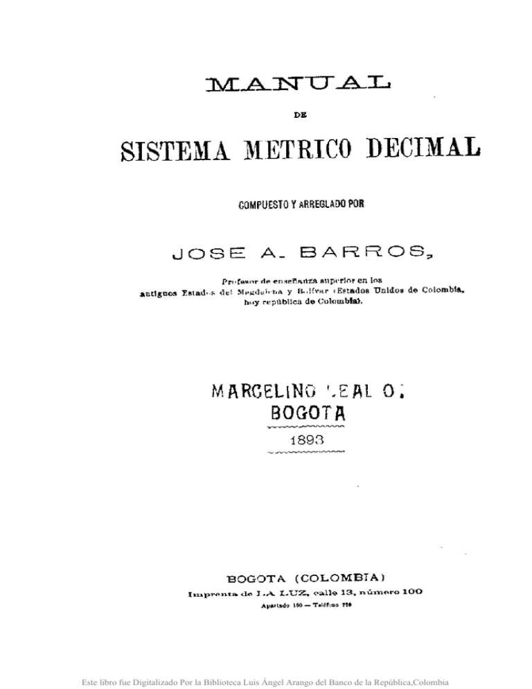 Manual De Sistema Métrico Decimal Compuesto Y Arreglado Por José