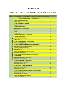 CUADRO Nº 01 AREAS Y CODIGOS DE CARRERAS Y/O
