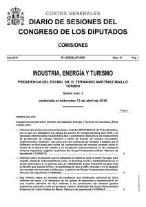 Diario de Sesiones de la Comisión de Industria, Energía y Turismo