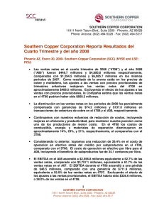 30.01.09 Southern Copper Corporation Reporta Resultados del