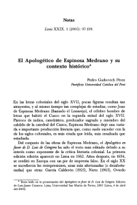 El Apologético de Espinosa Medrano y su contexto histórico*