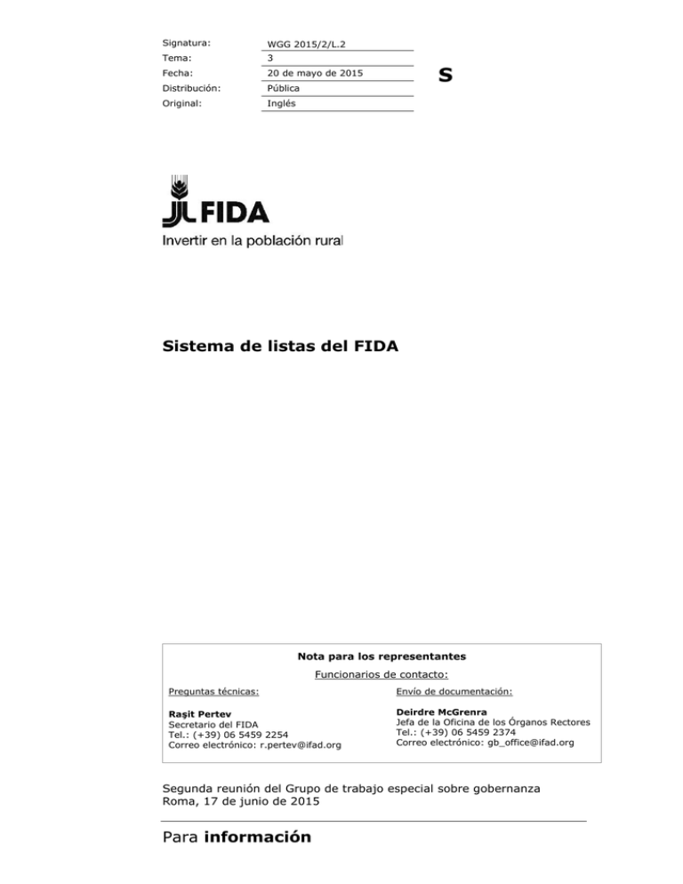 Para información Sistema de listas del FIDA
