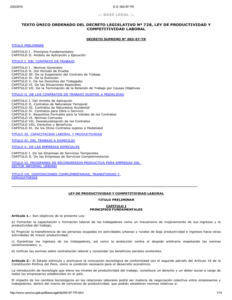 Base Legal ::. Texto único Ordenado Del Decreto Legislativo