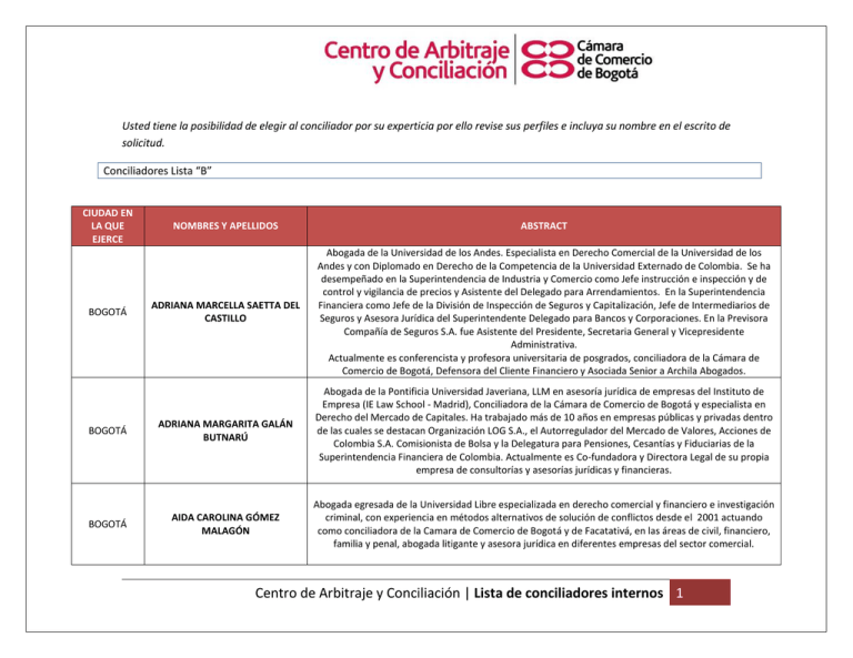 Lista B De Conciliadores Por Orden Alfabético.