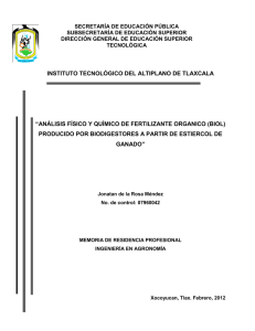 Análisis físico y químico de fertilizante orgánico (biol).