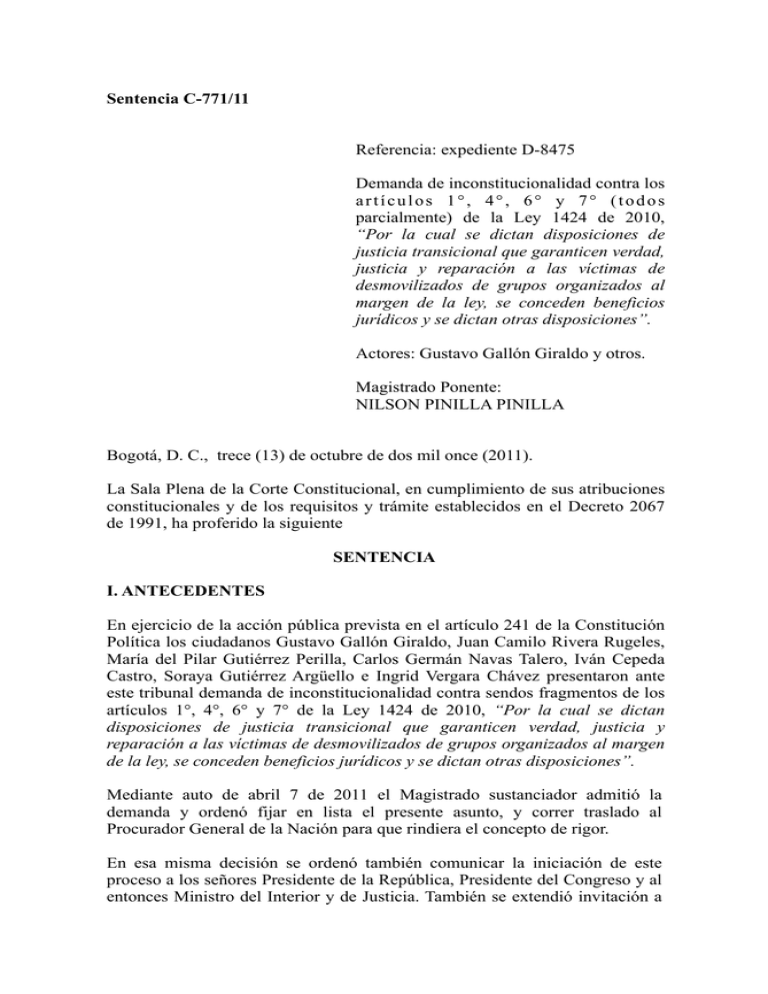 Sentencia De Constitucionalidad De La Ley 1424, C