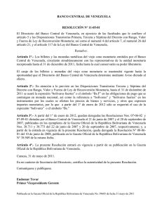 Banco Central de Venezuela. Resolución N° 11-05-01