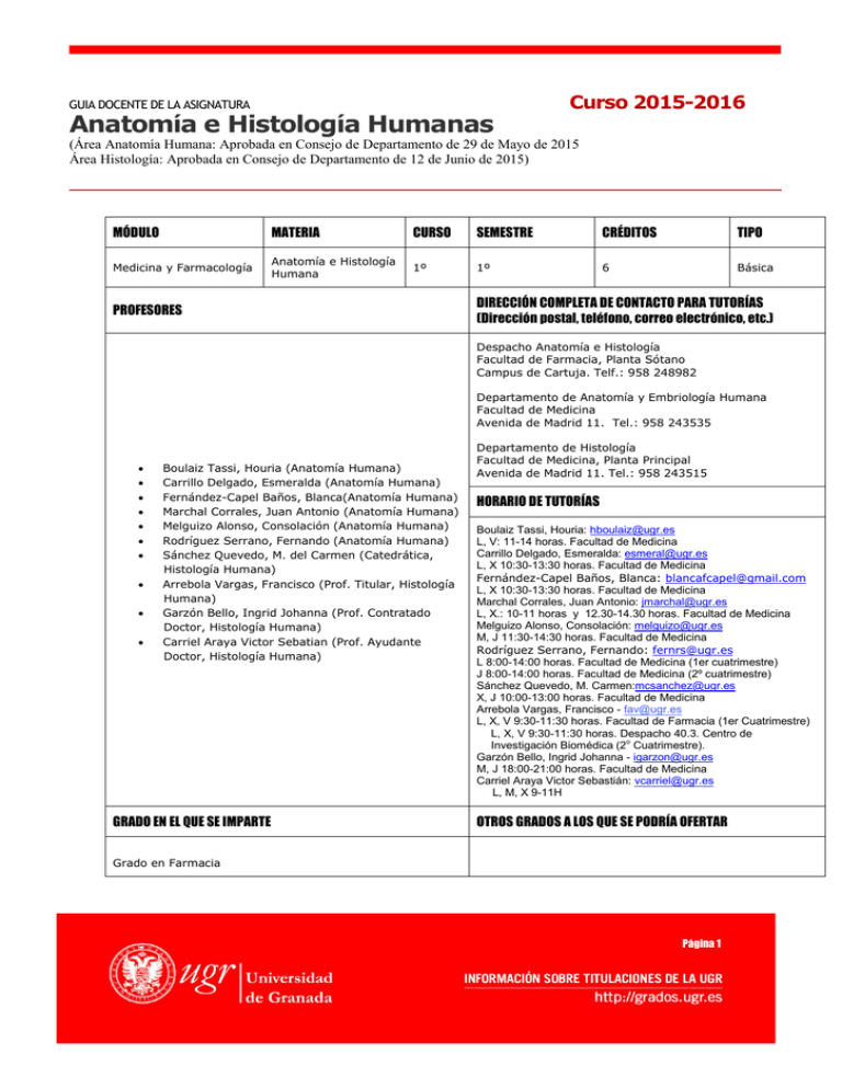 Guía Docente Grados UGR Guía Docente Grados UGR