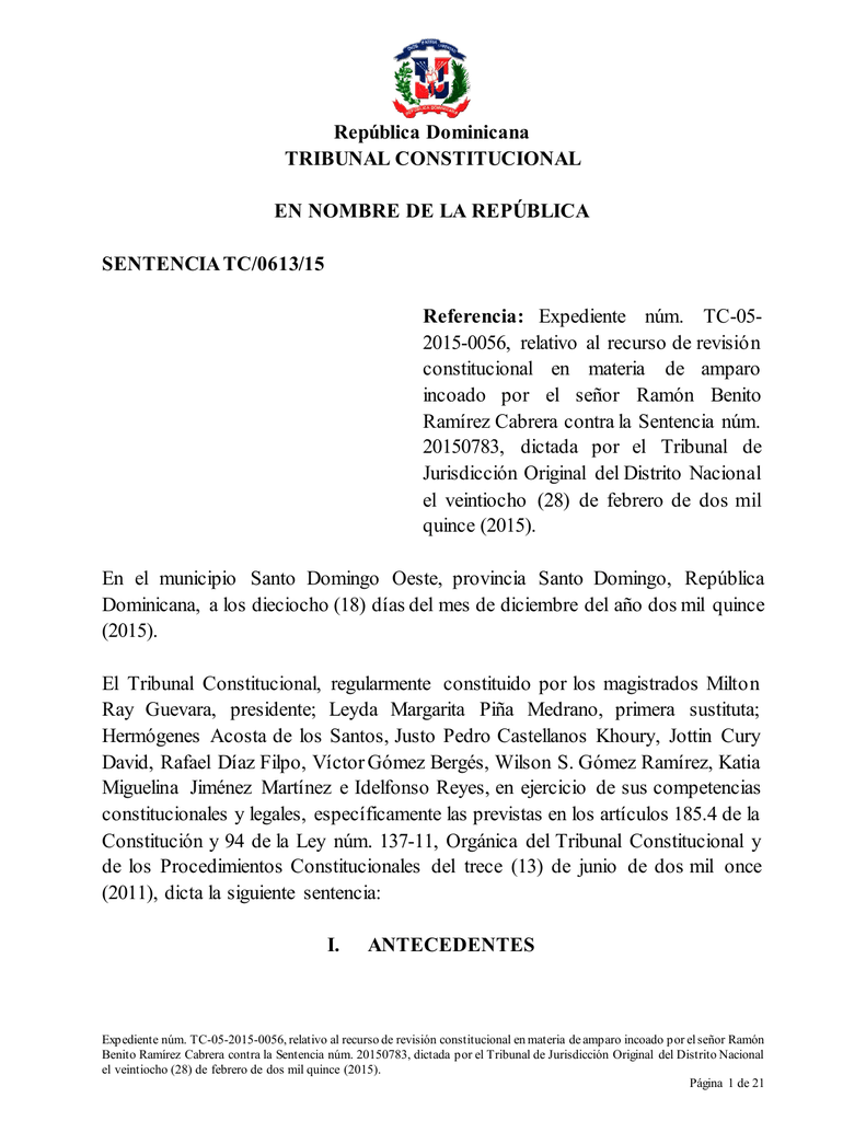 Sentencia TC-0613-15 - Tribunal Constitucional De La República