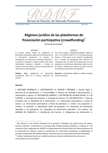Régimen jurídico de las plataformas de financiación participativa