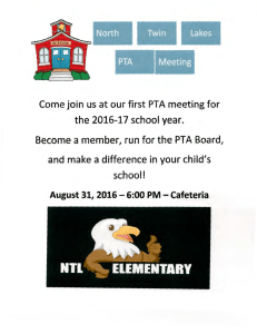 Come join us at our first PTA meeting for the 2016