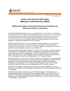 Career and Technical Education Methods of Administration (MOA)